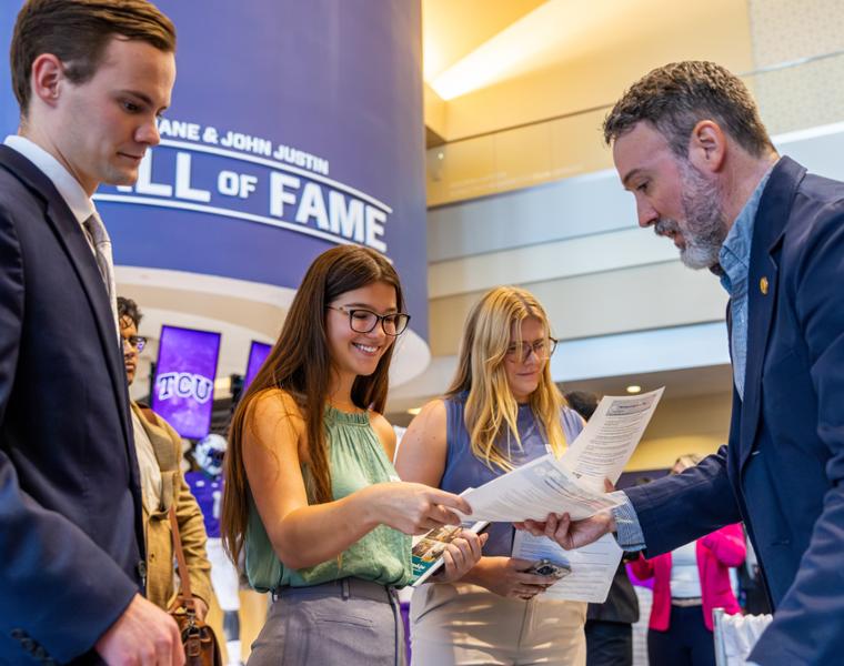 Image from a series of photos of the TCU Career and Intern Expo in the Ed and Rae Schollmaier Arena concourse. Photo by James Anger on September 18, 2024.