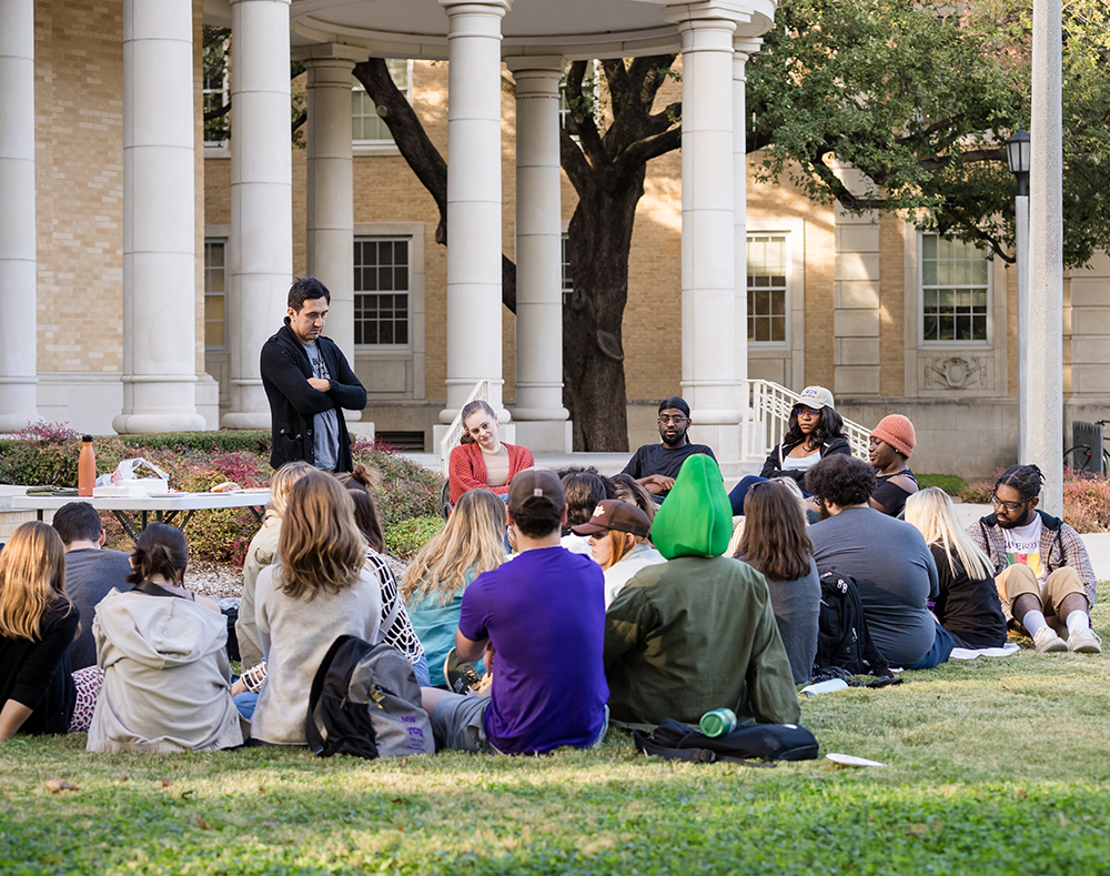 TCU students enjoying class outside