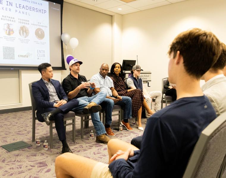 Panelists speak to members of the Entrepreneurship Club